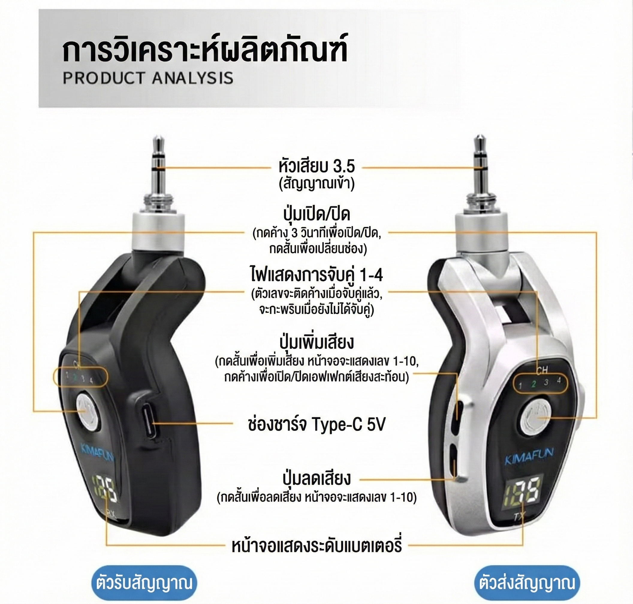 2.4 GHz ไวร์เลส Kimafun KM-G80